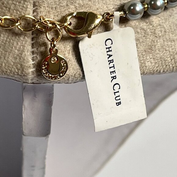 Charter Club Silver and gold Tone Pearl & Crystal Statement Necklace NEW - Picture 4 of 4